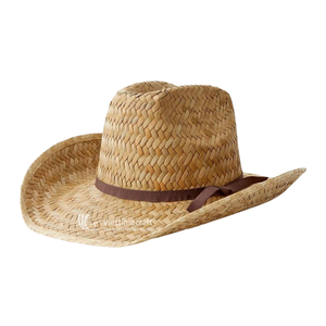 Sombrero de Paja Estilo Vaquero Y2K Natural Rush Grass con Ala Ancha y Correa Ajustable para Playa, Fiestas y Viajes - Product Image 1