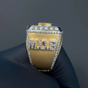 Personality Two Tone Design Luxury Hip Hop Jewelry <b>925</b> <b>Silver</b> Brilliant Cut VVS Moissanite IGI Certified Cocktail <b>Ring</b> Men's - Product Image 3