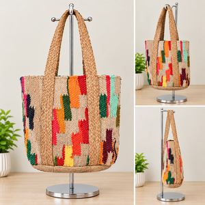 Handcrafted Braided Jute Chindi Bohemian Tote <b>Bags</b> Colorful Cotton Tote <b>Bags</b> Reusable Shopping <b>Beach</b> <b>Bags</b> with two handles - Product Image 4