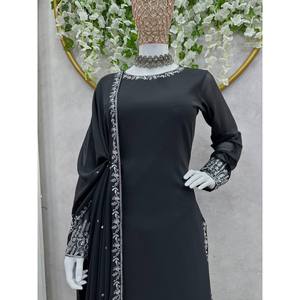 Hermoso Salwar Kameez Negro de Poliéster para Fiesta, Top, Pantalón y Dupatta, Talla XL, India/Pakistán - Product Image 1