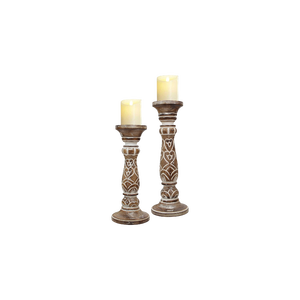 Handmade Wooden <b>Candlestick</b> Holder Set with Embossed Heart Pattern Rustic Farmhouse Candle Holders for Home Decor - Product Image 1