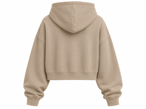 Sweat-shirt à capuche court unisexe en polaire oversize décontracté beige avec poche et imprimé frontal pour l'automne - Product Image 6
