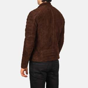 Fashion <b>Men's</b> <b>Brown</b> <b>Suede</b> Moto <b>Jacket</b> Slim Fit Zipper Closure Turn-down Collar Regular Sleeve Autumn Style Trend - Product Image 2