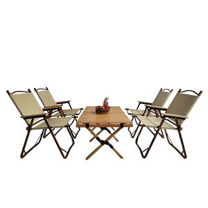Set da pranzo portatile multifunzione 1 tavolo pieghevole e 4 sedie Set da giardino naturale per bambini per uso interno ed esterno - Product Image 2
