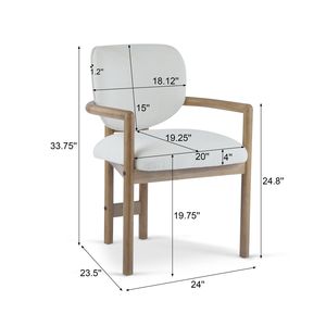 Set of 2 White Upholstered <b>Arm</b> <b>Dining</b> <b>Chairs</b> 300 LBS Weight Capacity Rubber Wood Accent <b>Chairs</b> Comfortable White Fabric Seating - Product Image 3