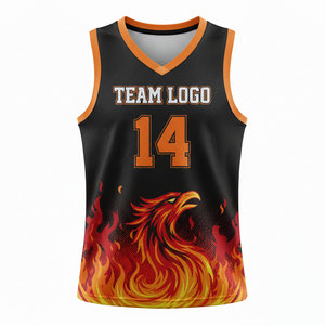 Compre Camisetas de Baloncesto Sublimadas Personalizadas en Negro y Naranja, con Aro de Baloncesto y Nombre del Jugador Personalizados - Product Image 1