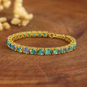 Bracelet tennis en argent avec opale noire, bijoux de luxe faits à la main pour femmes, argent sterling 925, plaqué argent, simple et classique - Product Image 6