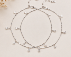 Cheville en argent sterling 925 plaqué rhodium avec breloque étoile et cristaux CZ, ajustable, bijou de pied tendance pour femme - Product Image 2