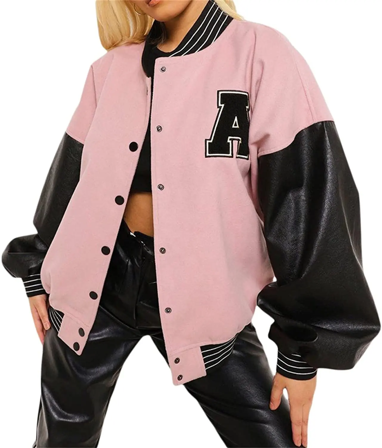 Pink And White Baseball Uniform Female Spring Autumn New Jackets For Women Loose Outerwear Women's Varsity Jacket Distressed