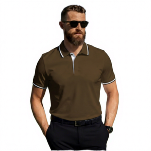 Polo à manches courtes blanc pour homme, couleur unie, tricoté, respirant, col boutonné, coupe classique, style décontracté chic - Product Image 2
