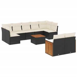 Conjunto de Sofá de Jardín de Ratán Sintético Negro con Patas Ajustables Grandes, Muebles de Exterior Cómodos y Elegantes - Product Image 2