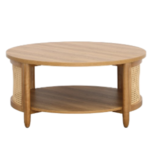 Vintage Style <b>Round</b> Coffee <b>Table</b> Wooden and Rattan Materials Eco-Friendly <b>Garden</b> Home Living Room Furniture - Product Image 2