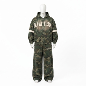 Ensemble de survêtement camouflage pour homme, sweat à capuche zippé et pantalon de jogging ample, streetwear personnalisé, ensemble sportswear deux pièces - Product Image 3