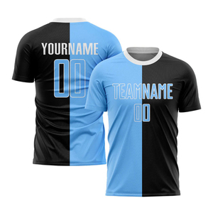 Uniforme de Fútbol Personalizado para Adultos Unisex, Color Negro, Azul Claro y Blanco, Impresión por Transferencia de Calor, Absorbente de Humedad, Servicio OEM para Equipos - Product Image 5