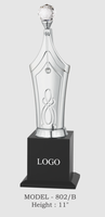 Trophée en métal avec pointe de stylo en cristal et base en bois noir, plaqué or, argent ou rose, 11 pouces
