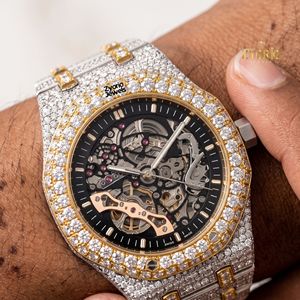 Reloj de Lujo Automático con Esqueleto y Diamantes de Moissanita para Hombre, Bicolor Oro y Plata, Mecánico Analógico de Pulsera con Bisel Engastado y Caja - Product Image 5