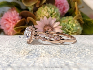 Rose Gold Moissanite Halo Engagement <b>Ring</b> Cushion Cut Bridal Wedding Band Vintage Style <b>Resizable</b> Rhodium Plated for Women - Product Image 5