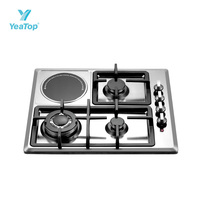 Table de cuisson encastrable à gaz 3 brûleurs plus 1 plaque électrique, plaque de cuisson intégrée en acier inoxydable pour usage domestique en cuisine