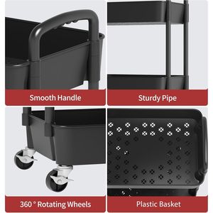 Carrello Portaoggetti a 4 Ripiani in Plastica con Maniglia, Trolley Multifunzionale per Ufficio, Casa e Cucina, Contenitore Mobile - Product Image 4