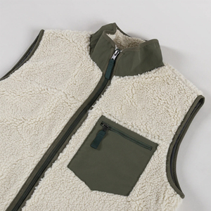 Ivory Cream Olive Green Unisex Sherpa Fleece <b>Vest</b> Full Zip Stand Collar Triple Zip Pockets Custom Sherpa Fleece <b>Vest</b> OEM Clothes - Product Image 6