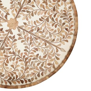 Bandeja Redonda de Madera Hecha a Mano con Incrustaciones de Mosaico Floral, Diseño Árabe, Acabado Liso para Decoración del Hogar - Product Image 5