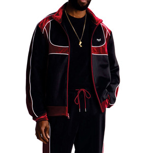 Conjunto de chándal de terciopelo de lujo para hombre, chaqueta con cremallera completa, paneles en contraste, ropa de calle de diseñador, chaqueta cortavientos de dos piezas, OEM personalizado al por mayor - Product Image 4