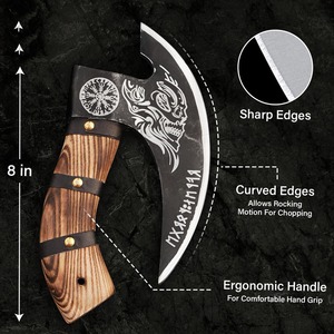 Viking Style Tomahawk <b>Axe</b> Forged Steel Blade Wood <b>Handle</b> Survival Hatchet with Carved Dragon Design and Runes - Product Image 6