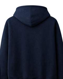 Sudadera con Capucha Azul Marino con Logo de Cisne Minimalista con Pedrería, Oversize, de Forro Polar Grueso, con Bolsillo Canguro, Estilo Urbano Personalizado para Hombre - Product Image 3