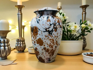 White Splatter Cremation Urn Metal Ashes Vessel Adult <b>Memorial</b> <b>Keepsake</b> Jar with Velvet Cover - Product Image 5