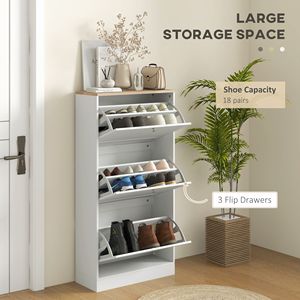 Moderna scarpiera 18 paia portaoggetti bianca con 3 cassetti ribaltabili e ripiani regolabili per organizzare la tua collezione di scarpe - Product Image 4