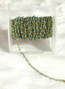 2mm Turquoise Beads <b>Rosary</b> Chain Gold Plated Brass Wire Wrapped Beaded Chain by the Foot for Jewelry Making DIY Necklace - Product Image 5