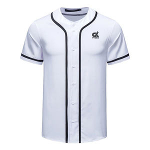 Camiseta de Béisbol Negra Personalizada 2025 con Ribete Blanco, Uniforme de Equipo con Botones, Camisa Deportiva Lisa, Venta al Por Mayor OEM - Product Image 6