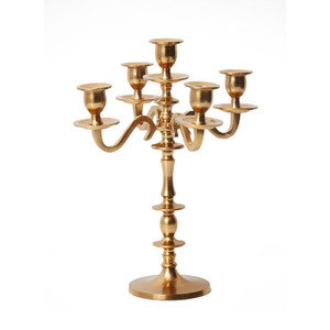 Matte Gold 5 Arm Brass <b>Candelabra</b> Vintage Metal Candle Holder For Elegant Wedding Centerpieces & Luxury Home Table Decoration - Product Image 2