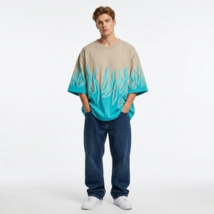 T-shirt graphique oversize court pour homme, motif imprimé en relief, 100 % coton tricoté, streetwear, 240 g, respirant - Product Image 1