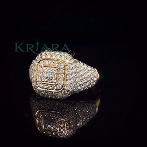 Bague de cocktail pour homme en argent 925 plaqué or avec moissanite, taille brillant rond, sertissage pavé, design géométrique, bague de mariage de luxe - Product Image 2