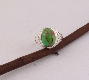 Vintage Green Copper <b>Turquoise</b> <b>Ring</b> 925 Sterling Silver Antique Style Victorian Design Green Gemstone <b>Ring</b> for Women Artisan - Product Image 1