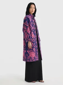 <b>Women</b> Boho <b>Velvet</b> Cotton Suzani Long <b>Jacket</b> Embroidered With Pink Floral Design Bohemian Full Sleeve Winter Outerwear - Product Image 3