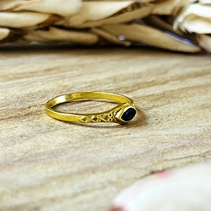 New Arrival Black Onyx <b>Rings</b> Vintage Brass Band Women 18k Gold Plated Dainty Boho Filigree Band <b>Stacking</b> Jewelry Wholesale/OEM - Product Image 3
