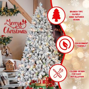 Albero di Natale floccato da 180 cm con 350 luci colorate certificate UL, 36 coni di pino naturali e 888 punte in PVC effetto neve, rami incernierati - Product Image 4