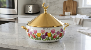 Chauffe-plat de luxe en acier inoxydable, motif tulipe, avec bouton lune, pour buffet, cadeau Ramadan, vaisselle - Product Image 3