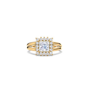 Princess Cut Lab Grown Diamond Halo Engagement <b>Ring</b> in 14K Yellow Gold <b>Split</b> Shank Vintage Wedding <b>Ring</b> for Women - Product Image 1