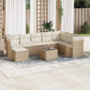 Ensemble de canapés de jardin beige en rotin d'extérieur avec coussins, design contemporain, meubles imperméables - Product Image 3