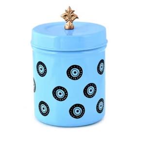 Conteneur en métal fini blanc avec couvercle jaune, idéal pour conserver les noix, les collations et les fruits secs frais et bien rangés, pot au style unique - Product Image 2