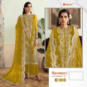 Vestido Shalwar Kameez de estilo indio en tendencia, ropa formal sin coser, top bordado de georgette completo, dupatta de santoon pesado. - Product Image 3