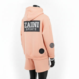 Conjunto de Sudadera con Capucha y Pantalones Cortos de Felpa para Mujer, 320 GSM, Mezcla de Algodón Premium, Logotipo con Estampado Puff, Ropa Urbana - Product Image 5