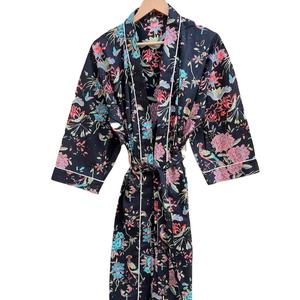 Bata Kimono de Algodón 100% Tejido con Estampado de Dibujos Animados para Mujer, Camisón de Verano Hecho a Mano, Cuello en V, Cintura Elástica, Largo Completo, ODM, Todas las Temporadas - Product Image 1