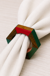 Anneau de serviette en bois géométrique avec design multicolore, décoration de table moderne pour fête, largeur 5 cm, durable - Product Image 3