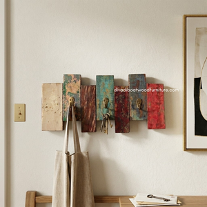 Porte-manteau mural en bois rustique fait main, style antique et vintage, avec 3 crochets, écologique, pour entrée de maison, vente en gros - Product Image 2