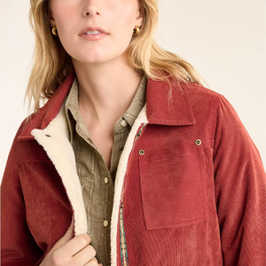 Women's Red <b>Suede</b> Trucker <b>Jacket</b> With Faux Fur Lining Reversible Zipper Closure Turn Down Collar Autumn Wear - Product Image 4