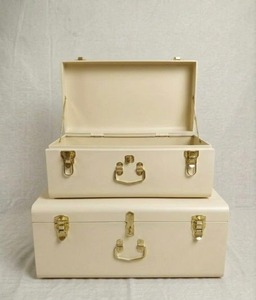 Simple Metal Trunk <b>Box</b> Set Of 2 Perfect For Travel Purpose Portable Storage Chests <b>Clothes</b> And Essentials Organizer Chest - Product Image 2